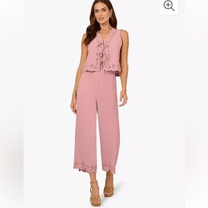 Adrianna Papell Flowy Pants with floral detail on bottom, Mauve Size Large